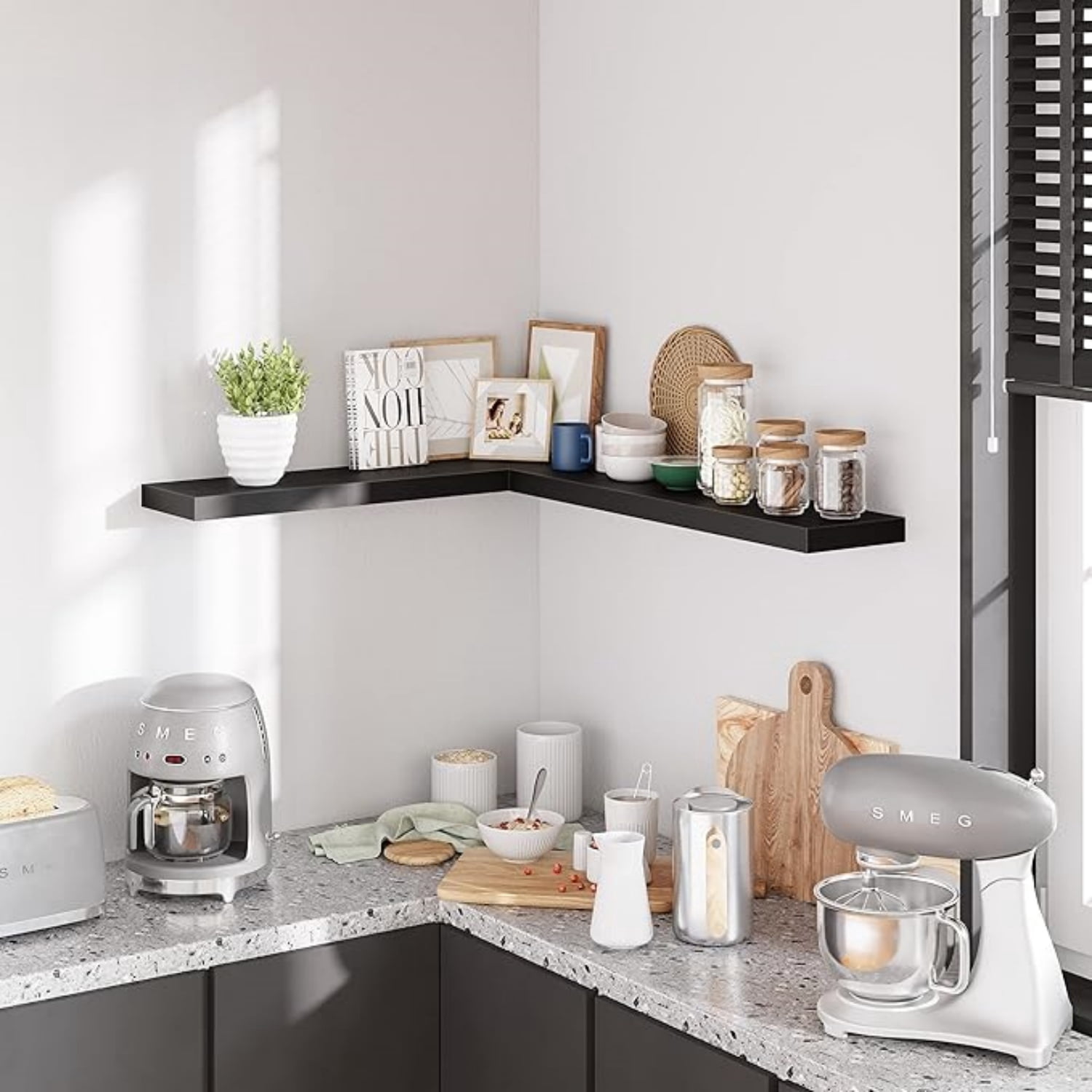 Floating Shelves, 35 Wx7 D Black Wall Mounted Wooden Shelves with Invisible Brackets Set of 2, Hanging Wall Shelves Decoration for Bedroom and Kitchen