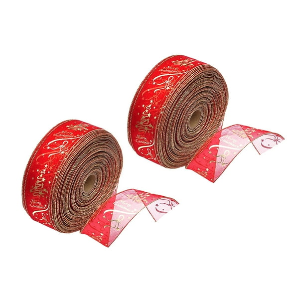 2 Rouleaux Ruban d'Arbre de Noël Imprimé Ruban de Ceinture de Corde d'Emballage pour Cadeau de Noël (Rouge)