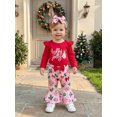 thumbnail image 5 of Cjfdfy Newborn Baby Girl Christmas Outfits Holly Jolly Print Long Sleeve Ruffle Romper Candy Print Flare Pants Headband 3Pcs Infant Cute My First Christmas Fall Winter Clothes 0-18M, 5 of 9