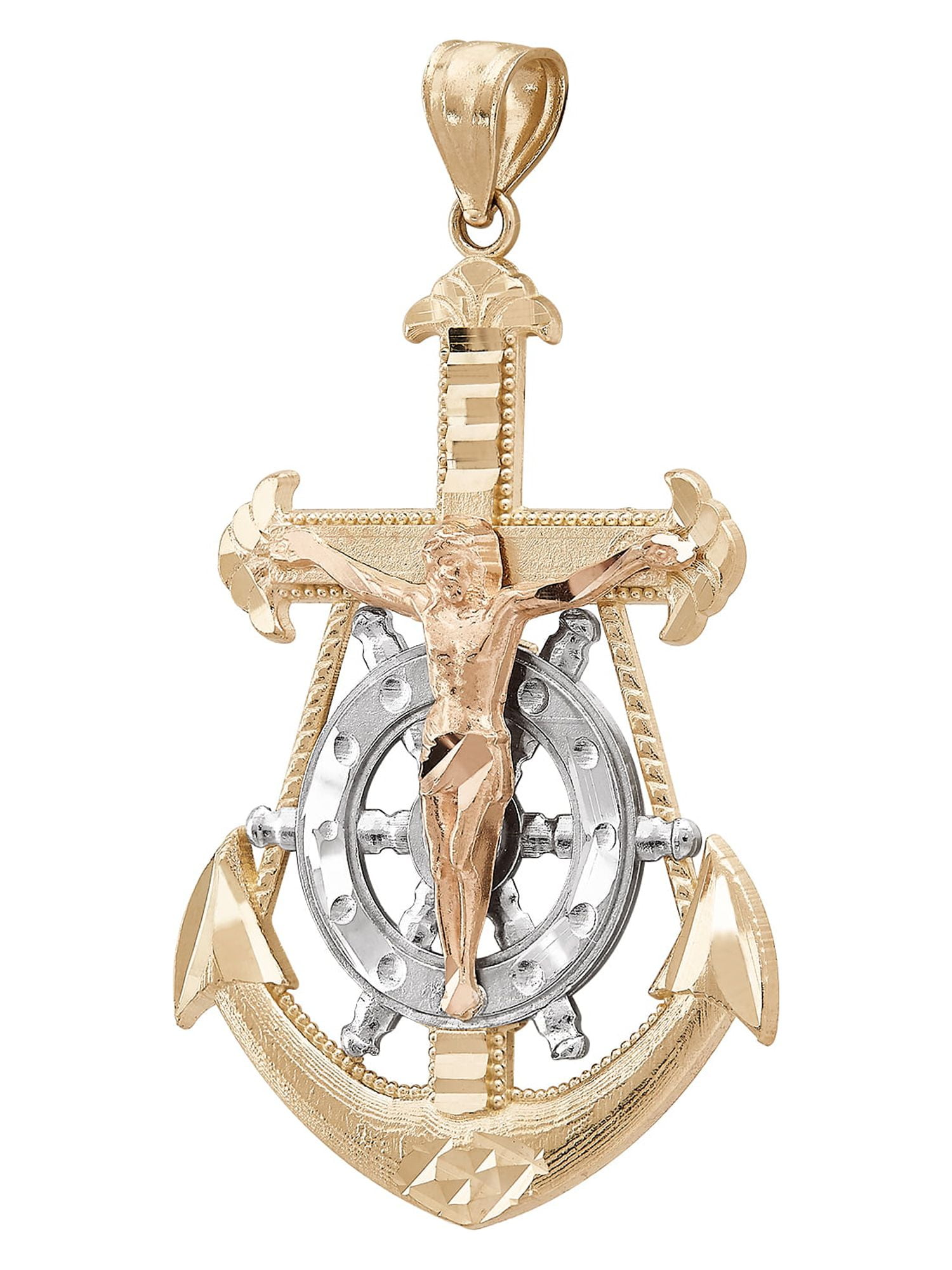 Brilliance Fine Jewelry 10K Yellow and Rose Gold with Rhodium Large Mariner Cross Charm