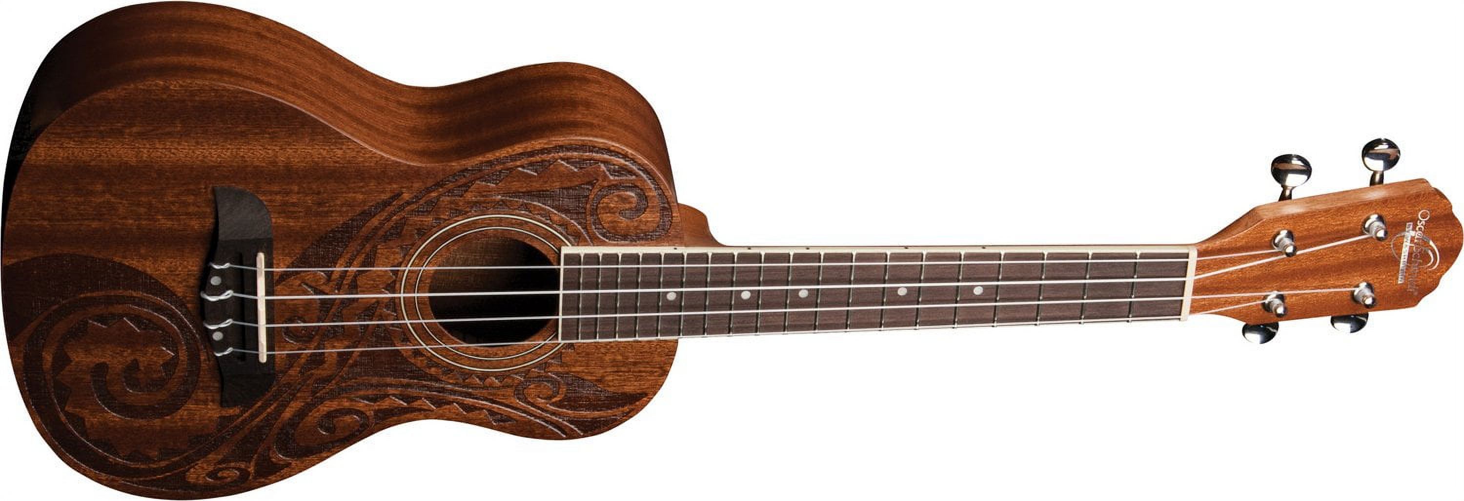 Oscar Schmidt  Baritone Mahogany Ukulele, Satin Finish & Hawaiian Tattoo
