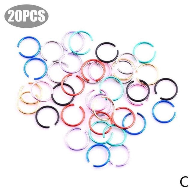 20pcs Multicolor Alloy Adjustable Nose Ring Nose Lips Ring Hoop Clip Ear