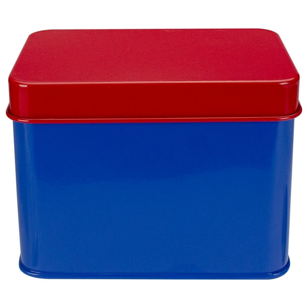 6 5 Red And Blue Tin Recipe Box Walmart Com Walmart Com