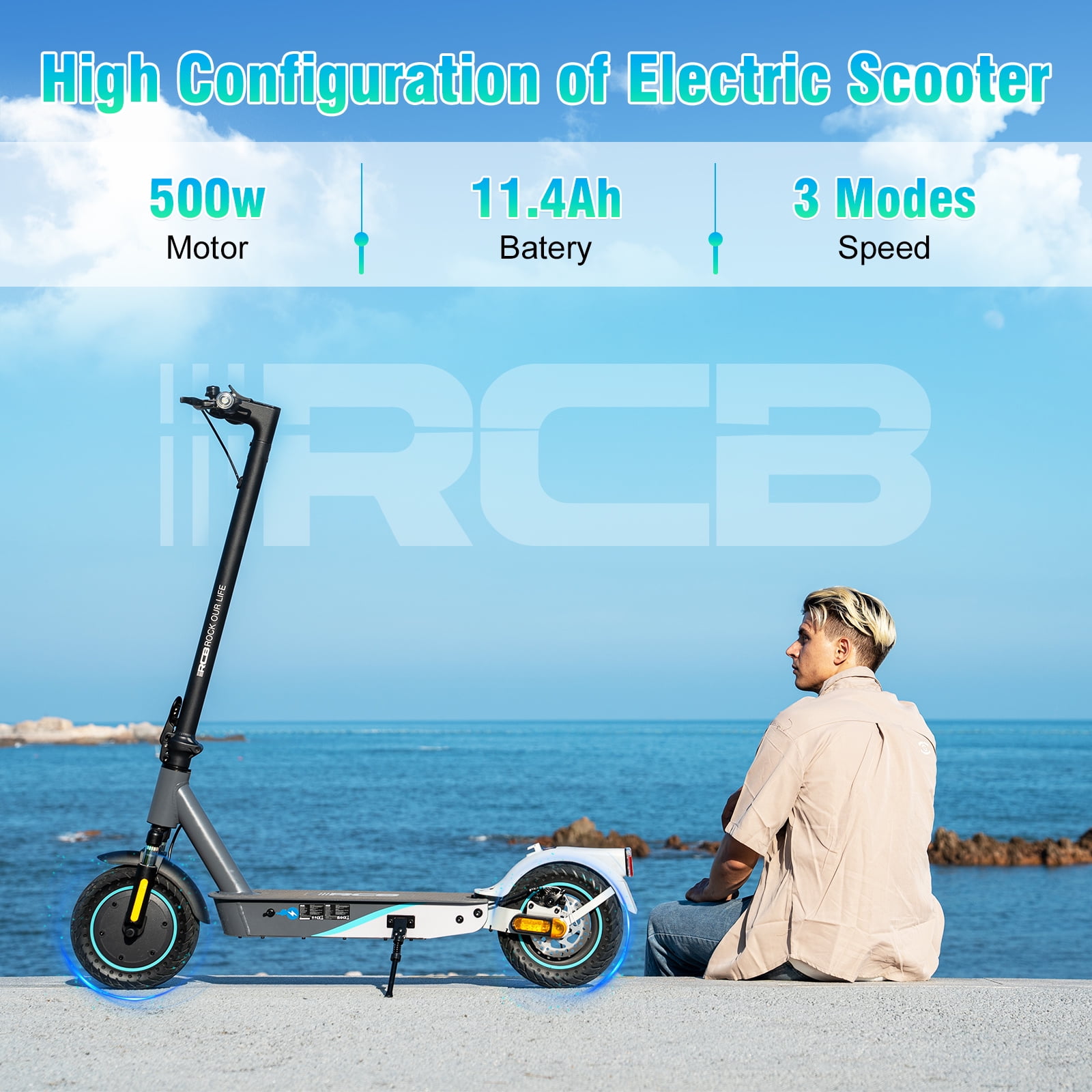 RCB R12Pro Electric Scooter for Kids,Max Speed 12 mph,10 Miles Range,Rainbow LED Lights&Display,Foldable&Portable,Black