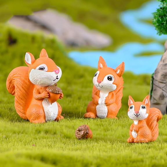 Naierhg 3Pcs/Set Squirrel Animal Model Art Crafts DIY Miniature Landscape Garden Decor