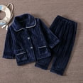 thumbnail image 3 of Otqutp Warm Sleepwear Autumn Winter Solid Color Flannel Sleepwear Set Home Clothes for Boys Girls Thick and Warm Children's Sleepwear with Pocket(a-Navy,7-8 Years), 3 of 3