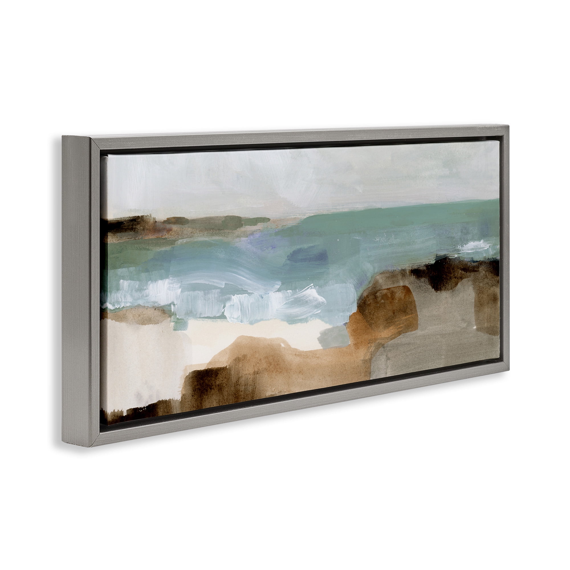 Stupell Industries Abstract Ocean Wave Landscape Abstract Painting Gray Floater Framed Canvas Art Print Wall Art, 25 x 11