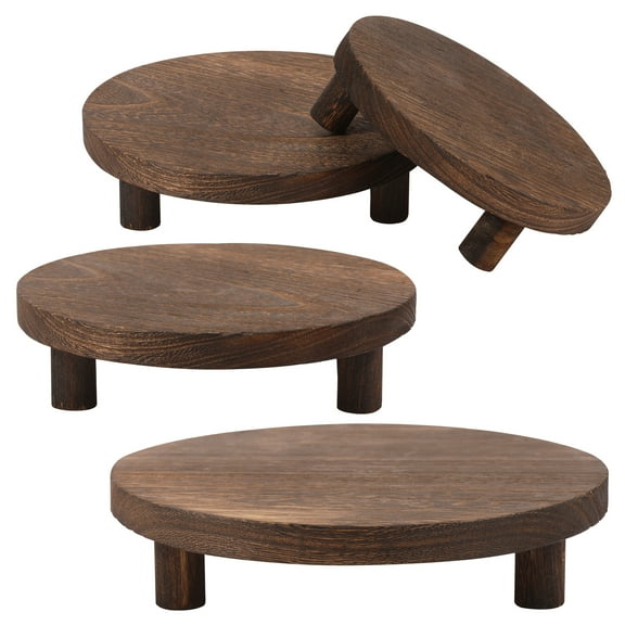 Threns 4Pcs Wooden Round Planting Pedestal Stand Strong Load Bearing Stackable Flower Pot Stand With 3 Feet for Home Kitchen Balcony
