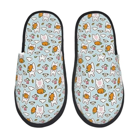 Balery Cute Rabbit Hold Carrot Slient Indoor Furry Fleece Comfort House Shoes Soft Non-Slip Home Shoes Cotton slippers House Slippers-- Medium