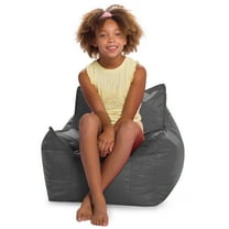 Posh Creations Structured Comfy Bean Bag Chair, for Kids, Newport Seat, 2.1 ft, Nylon-Gray