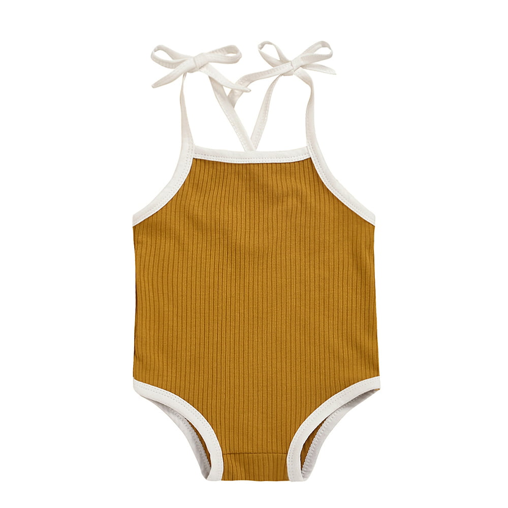 Liyamiee Newborn Baby Girls One-Piece Swimsuit Solid Color Sleeveless Quick Dry Swimwear Bathing Suit Beachwear