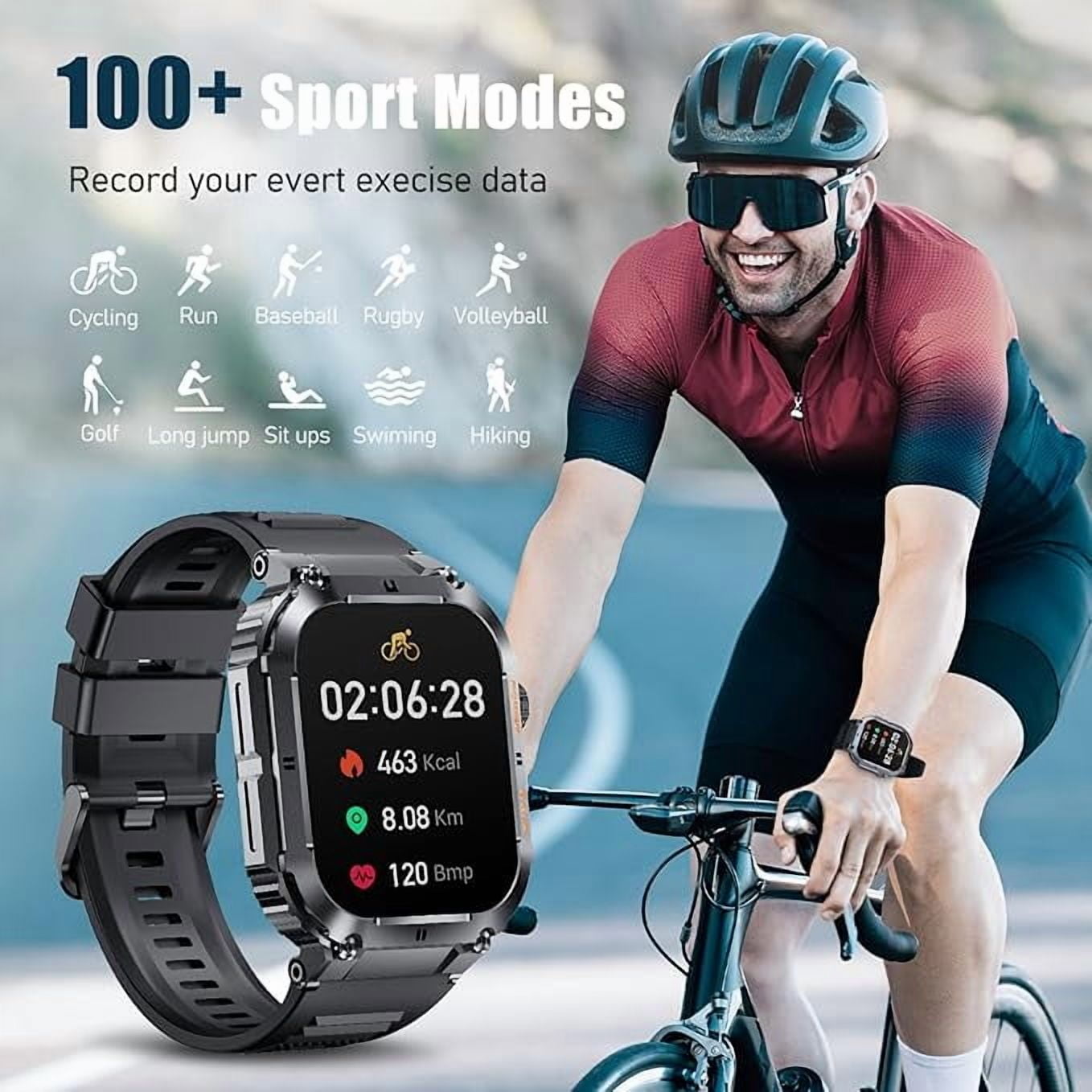 AMAZTEK Smart Watch,2 inch Smart Watch,Waterproof Rugged Smart Watch with Bluetooth Call(Answer/Dial Calls) Ultra Long Battery Life,100+ Sports Modes Activity Tracker Men's gift silicone strap