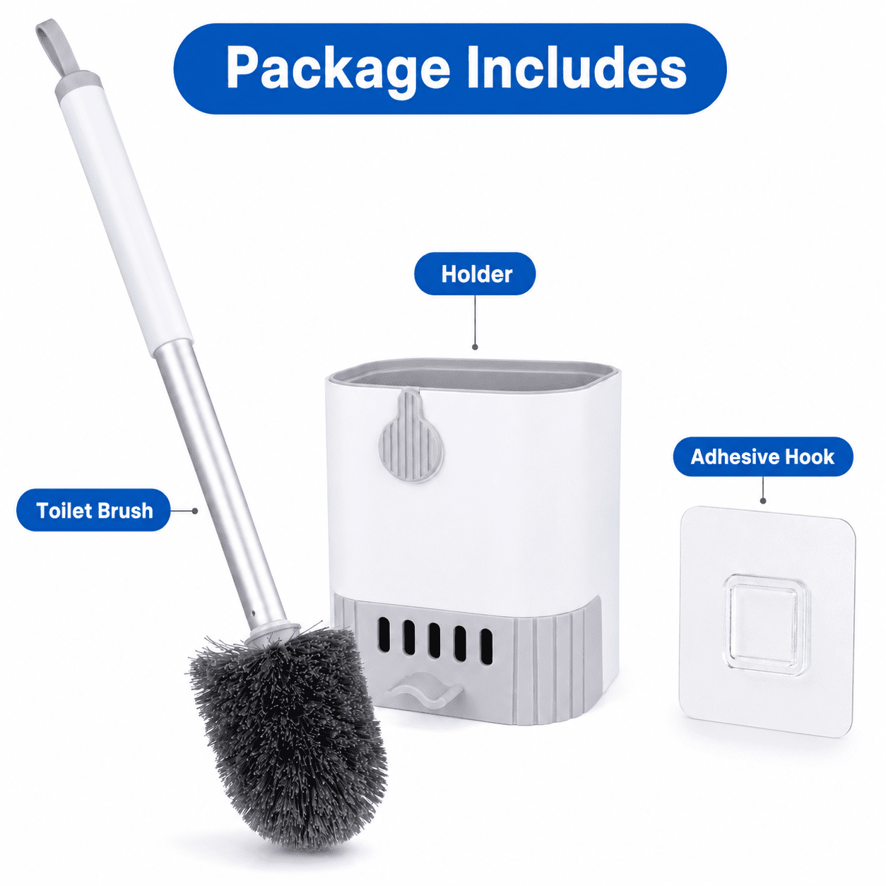 ITTAHO 16" Toilet Bowl Brush with Holder for Bathroom Cleaning, Anti-drip Wall-mounted Toilet Scrubber for RVs, White