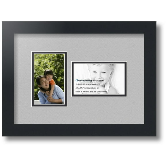 ArtToFrames Collage Photo Picture Frame with 2 - 3x5" Openings, Framed in Black with TV Grey and Black Mats (CDM-3926-774)