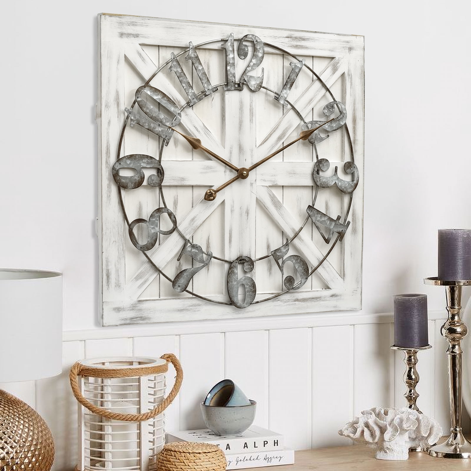 EMAX HOME 24 in Quartz Farmhouse Wall Clocks, Roman Numerals, Silent