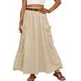 thumbnail image 3 of Jsaierl Women's Casual Cargo Maxi Skirt, Elastic Waist Ruched Long Skirt with Side Pockets, Breathable A-Line Skirt for Streetwear Outdoor Daily Wear, 3 of 6