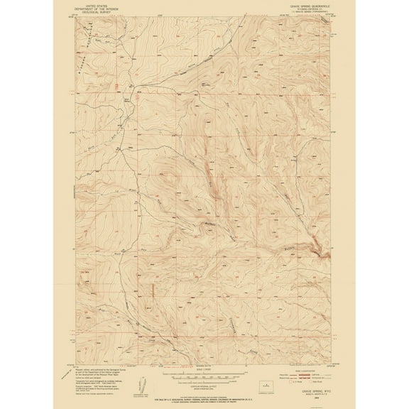 Topographical Map - Grave Spring Wyoming Quad - USGS 1952 - 23 x 31.11 - Vintage Wall Art