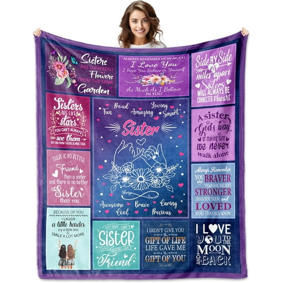 Sister Gifts Blanket, 60x50 Inches, Polyester, Lightweight, Flannel, Checkered, for Women, Christmas, Birthday, Anniversary, Mothers Day, to My Sister