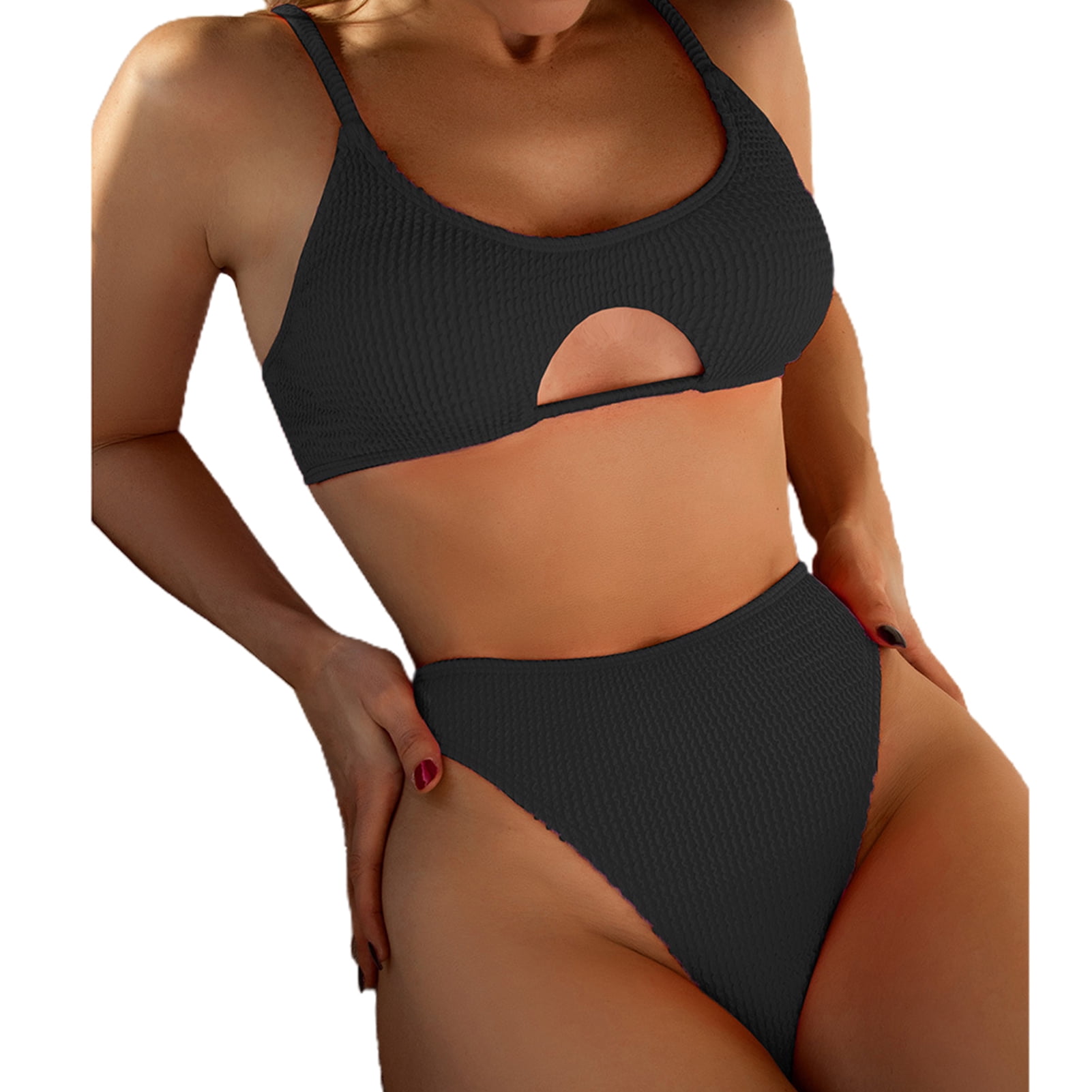 Jfyi 2pcs Set Women Bikini Solid Color Hollow Out Two Piece Simple Pure Color Swimsuit For Beach Walmart Com