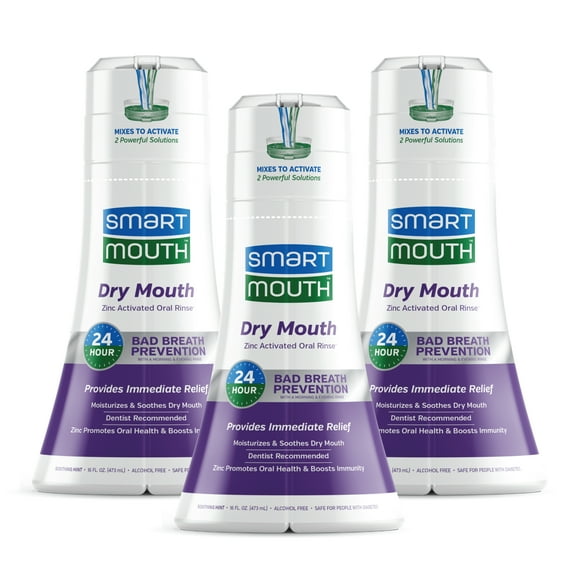 SmartMouth Activated Dry Mouth Mouthwash, Dry Mouth and Bad Breath Relief, Mint, 16 fl oz, 3 Pack