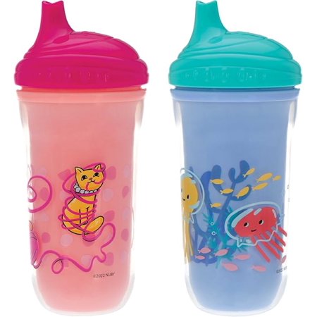 Nuby No-Spill Insulated Hard Spout 9 oz Cup, 2 Count Pink/Purple