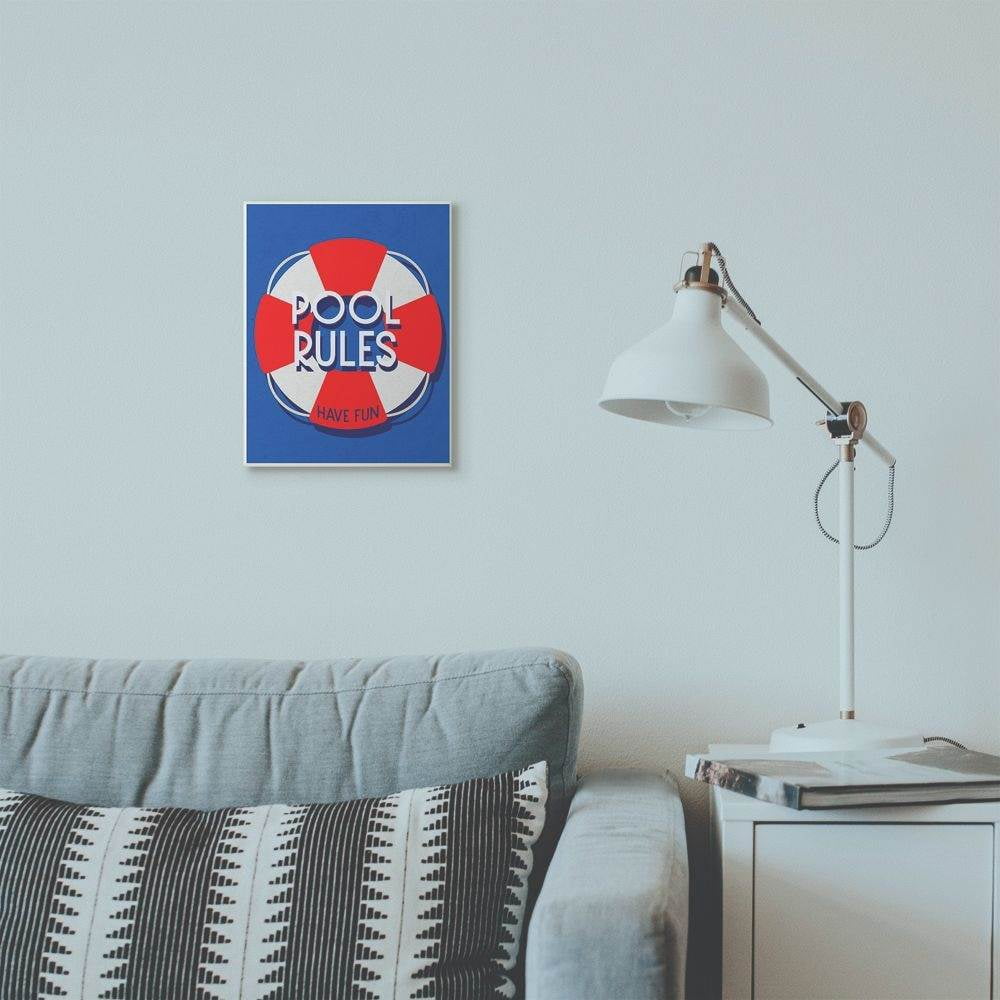 Stupell Industries Pool Rules Beach Coast Ocean Blue Red Word Design Wall Plaque Art by Daphne Polselli