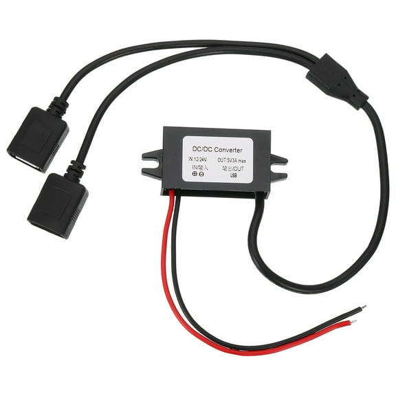 DC 12/24V to 5V Power Converter 3A 15W Step Down Converter Voltage Reducer Transformer Power Supply Module Adapter for Car Truck Solar System (1-to-2 USB Female Splitter Cable)