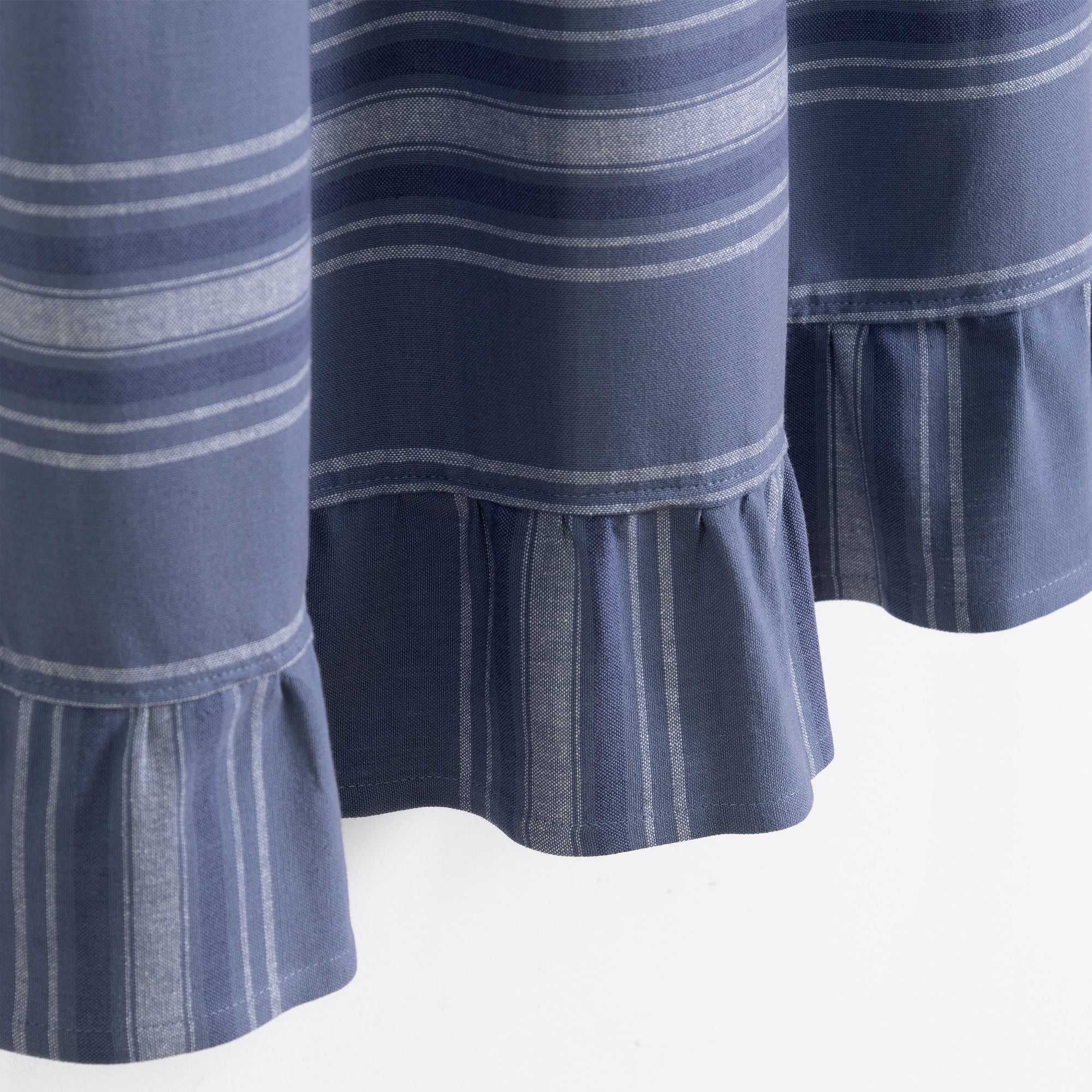 Martha Stewart Ruffle Stripe Tier Set Poseidon Blue, Pole Top, Light Filtering, Indoor, Adult, 2 Piece Set, 30" x 24"