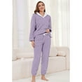 thumbnail image 2 of Heartnice Fluffy Pajamas set for Women Fleece Pullover 2 Piece Pjs Set Soft Plush Sleepwear Winter Loungewear(Grey Purple, S）, 2 of 4