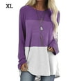 thumbnail image 1 of T-shirt pour Femmes à Manches Longues, Col Rond, T-shirt à Couleurs Contrastées pour Femmes, Haut en Coton, Violet, TG, 1 of 7