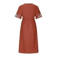 thumbnail image 5 of Aobny Flowy Womens Summer Dresses Modest Orange T-Shirt Embroidered V-Neck 3/4 Sleeve Midi Vintage Dresses, 5 of 5