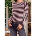 thumbnail image 6 of Womens Long Sleeve Striped Crew Neck Slim Fit Knit Top Blue, 6 of 17