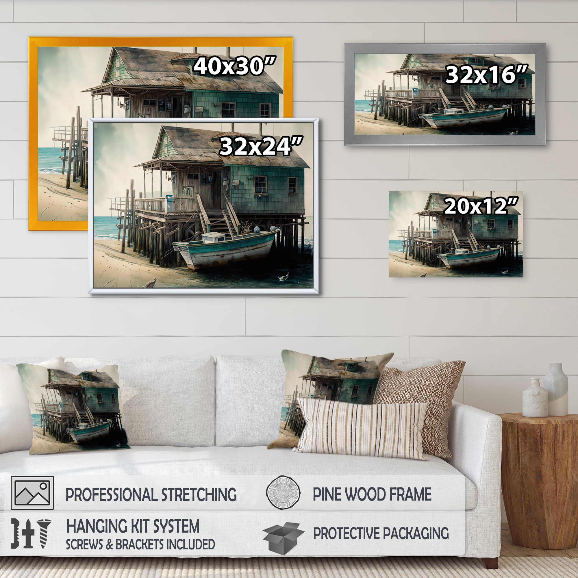 Designart Rustic Port With A Fishing Boat I Canvas Wall Art