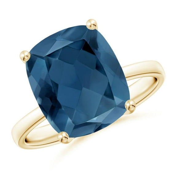 ANGARA Natural Prong-Set Cushion 5.8 ct London Blue Topaz Cocktail Ring in 14K Yellow Gold for Women (Size-12x10mm) | November Birthstone Jewelry for Women | London Blue Topaz Ring (Ring Size - 7.5)