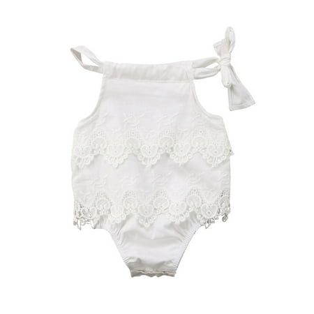 

Gwiyeopda Baby Girls Cute Sleeveless Romper Bow Tie Lace Hollow Slim Comfortable Jumpsuit