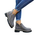 thumbnail image 4 of Willtoo Fall Shoes for Women 2026 Ankle Boots Side V Cut Platform Chunky Heels Short Booties with Zipper Round Toe Low Heel Comfortable Walking Non Slip Boot Low-top Loafer, 4 of 5
