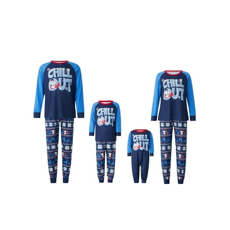 

Nokpsedcb Family Matching Christmas Pajamas Sets Letter Print Long Sleeve Tops + Elk Snowflake Santa Pants Loungewear Blue 8 Years