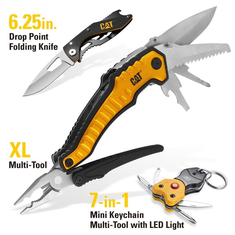 Cat 3 Piece 9-in-1 Multi Tool, Folding Knife and Lighted Key Chain