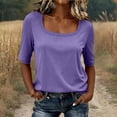 thumbnail image 6 of Square Neck Basic T Shirts Half Sleeve Tee Shirts Loose Fit Half Sleeve Summer Shirts Soft Stretch Shirts Dressy Casual Work Blouse Plus Size Basic Summer Tops Dressy Casual Blouse Dark Purple M, 6 of 8