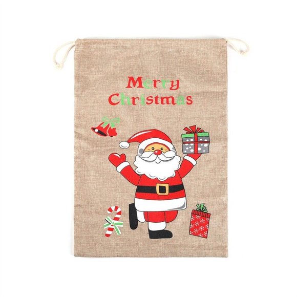 Sacs Cadeaux Réutilisables de Noël Sac Cadeau en Lin Imprimé de Noël Sac à Dos du Père Noël Sac à Bonbons Sacs Cadeaux Réutilisables de Noël Petits Sacs Cadeaux de Noël