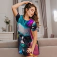 thumbnail image 3 of Logiee Modern Abstract Colorful Skull A Print Nightgowns for Women,Soft Short-Sleeved Lightweight Sleepwear, Loose Sleepshirts, 3 of 6