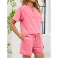 thumbnail image 4 of EASYBRA Women V Neck T Shirt and Drawstring Shorts Set Casual Summer Two Piece Outfit, 4 of 7