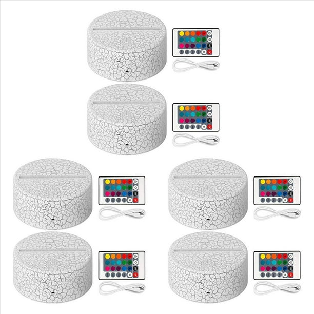 Paquete de 6 Bases de LáMpara de Luz LED de Noche 3D + Control Remoto + Cable USB, Soporte de ExhibicióN de Luz de 16 Colores para AcríLico Agrietado
