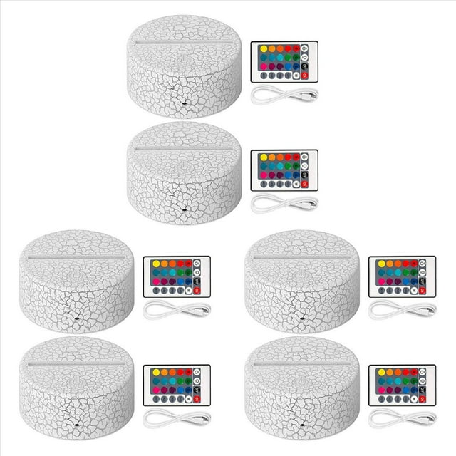 Paquete de 6 Bases de LáMpara de Luz LED de Noche 3D + Control Remoto + Cable USB, Soporte de ExhibicióN de Luz de 16 Colores para AcríLico Agrietado