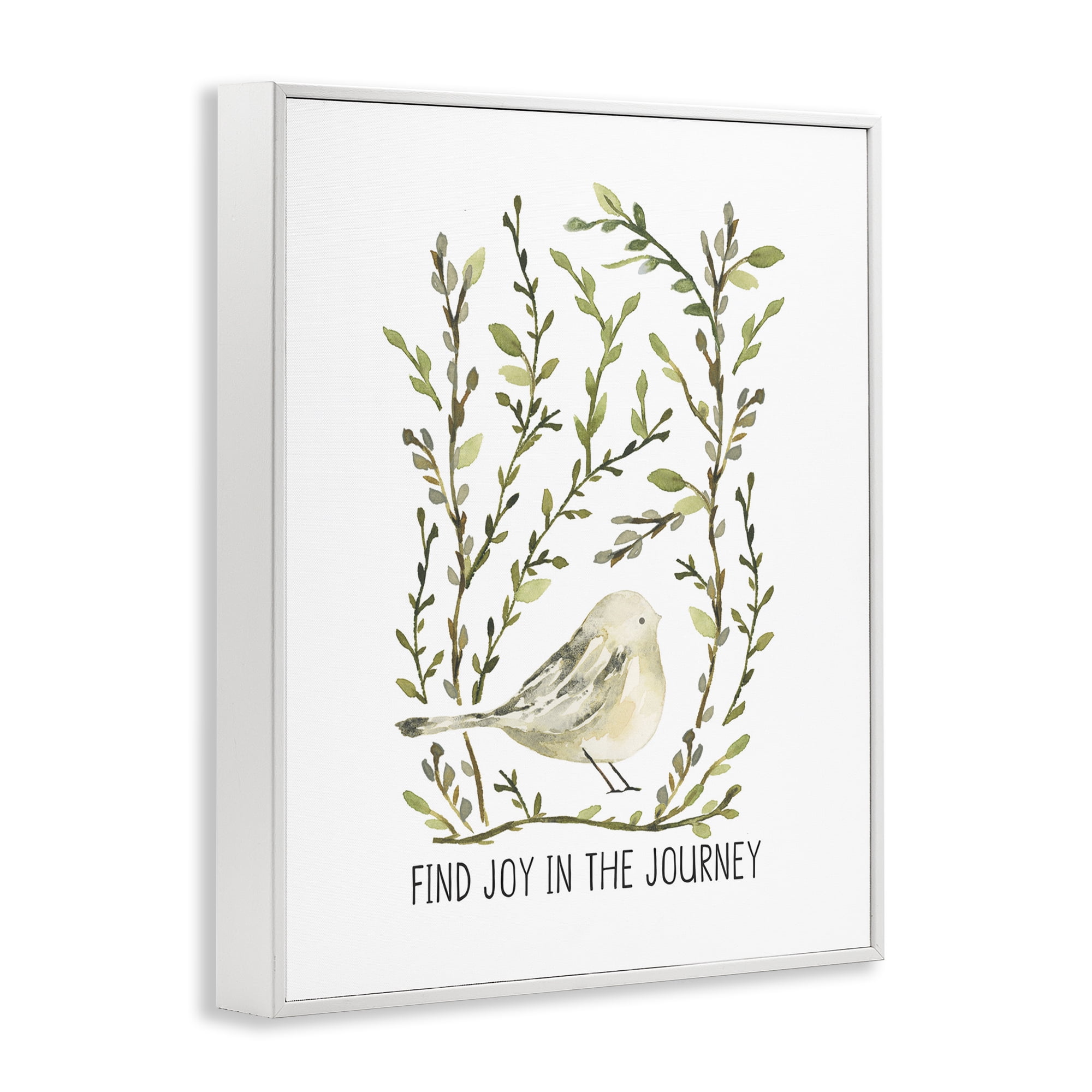 Stupell Industries Find Joy with Bird Botanical & Floral Painting White Framed Art Print Wall Art, 16 x 20