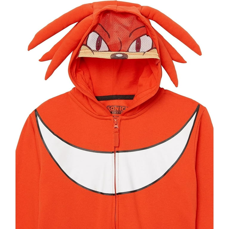 SEGA Knuckles Boys Zip Up Fleece Hoodie, Red Costume Sweatshirt