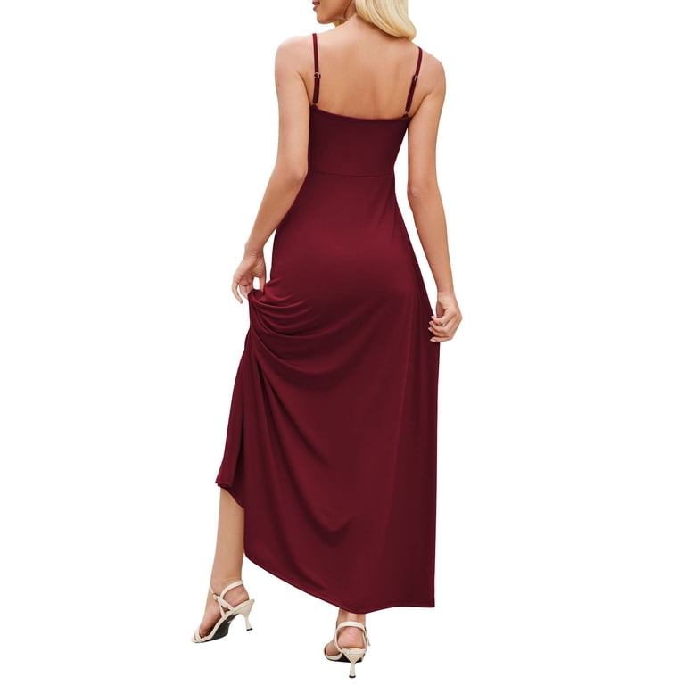 Women's Sleeveless Adjustable Spaghetti Strap Maxi Dresses Solid Color Twist  Knot Front Flowy Long Dress - Walmart.com