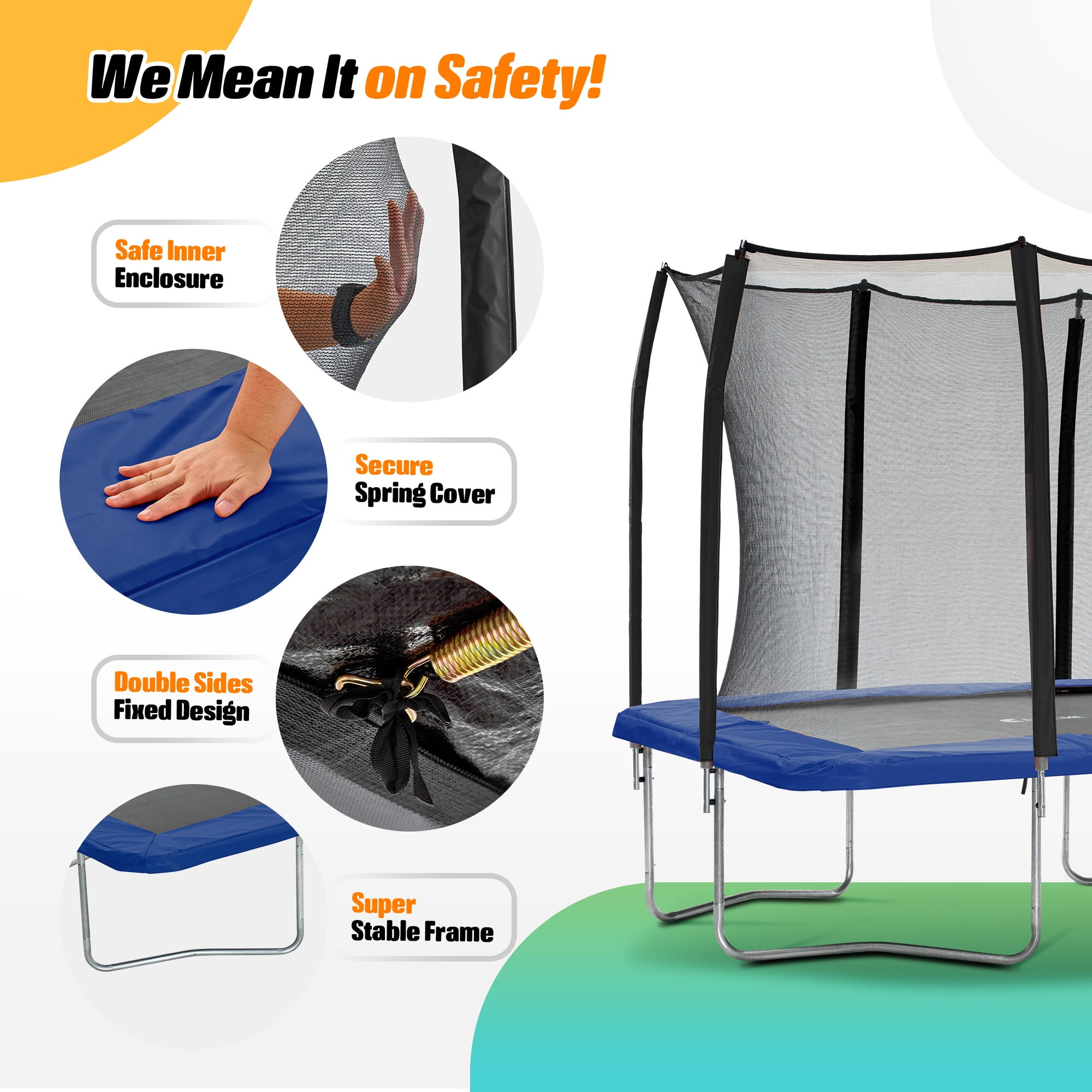Exacme 8 x 12 FT Outdoor Rectangle Trampoline for Kids, 330lb Capacity Recreational Trampolione with 4 Wind Stakes, Storage Bag, Ladder(Blue)