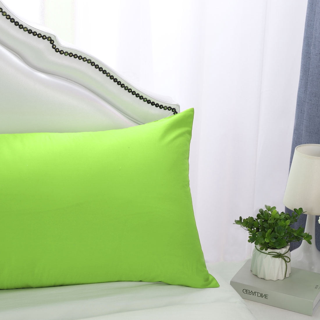 Unique Bargains 300TC Solid Egyptian Cotton Pillowcases Green Body 20" x 48"