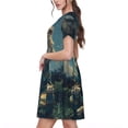 thumbnail image 2 of Picia Starry Sky Meditating Lion Pattern Women's Short Sleeve Summer Dress Pleated Loose Swing Knee Length Short Sleeve Swing Dresses, 2 of 6